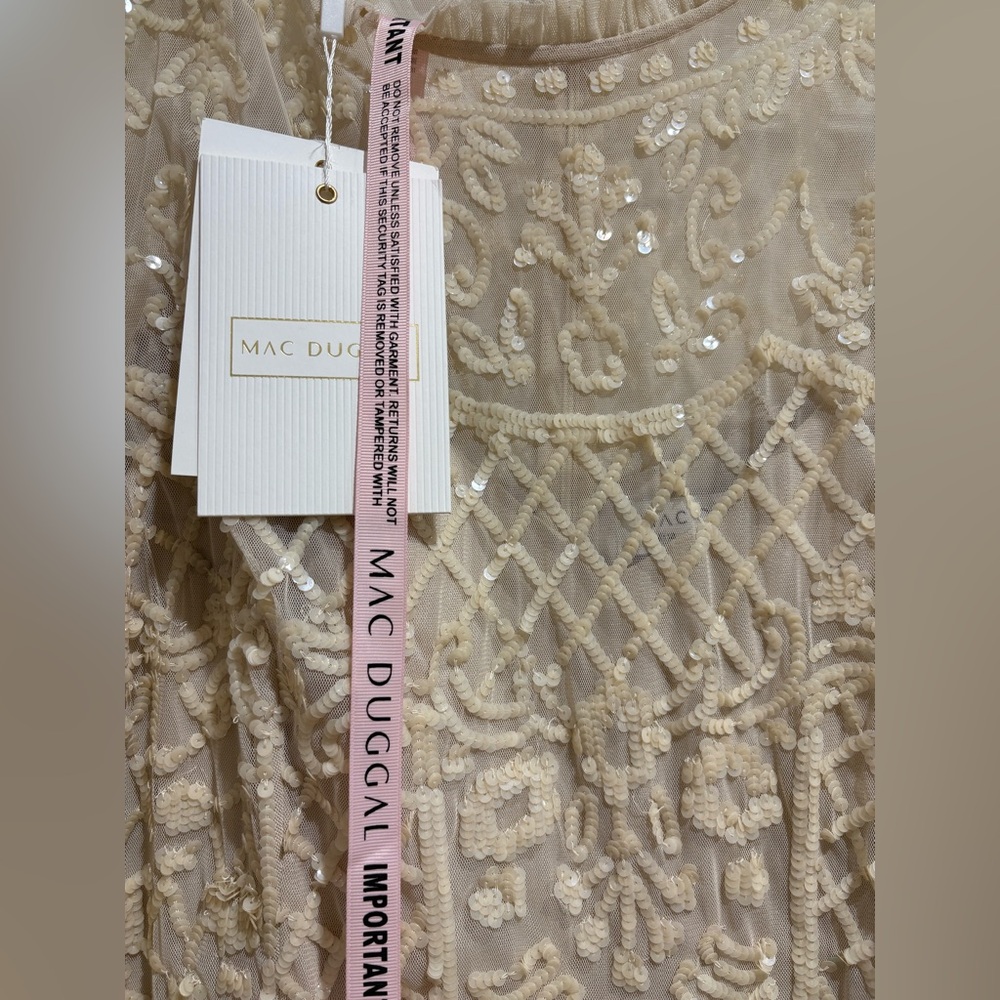 MAC DUGGAL nude sequin three quarter sleeve midi dress - Picture 6 of 11